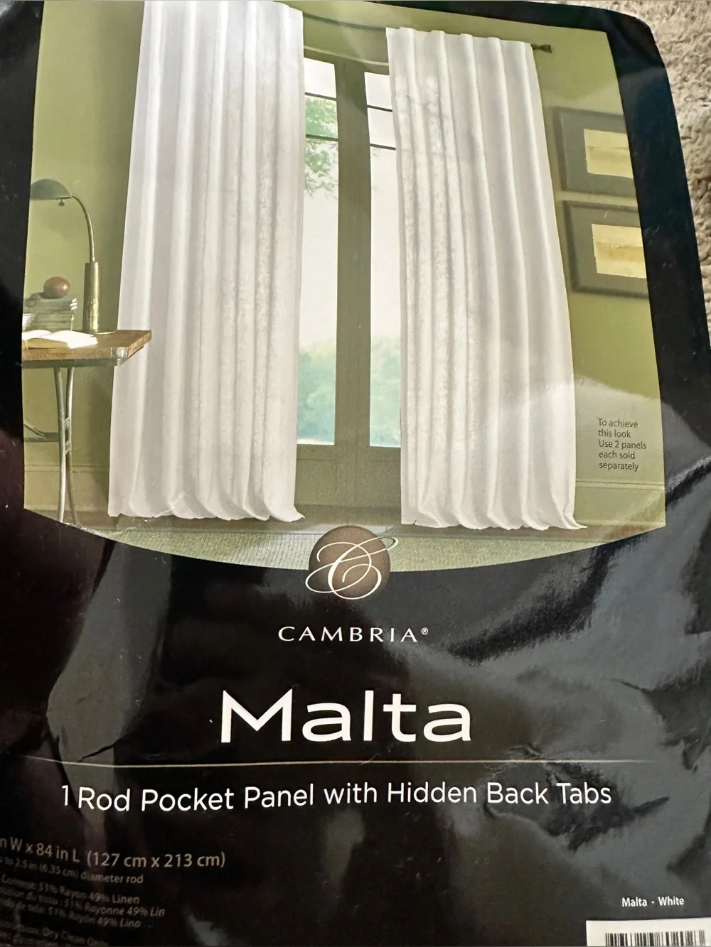 Cambria Malta Linen Cream One Rod Pocket Panel Curtain Hidden Back tabs - 2 Pack